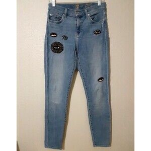 7 For All Mankind beaded evil eye skinny jeans 28